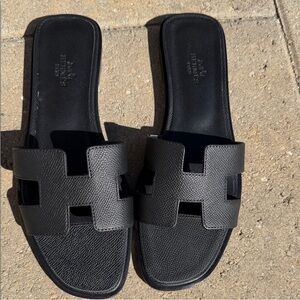 Hermes Black Oran slides NEW